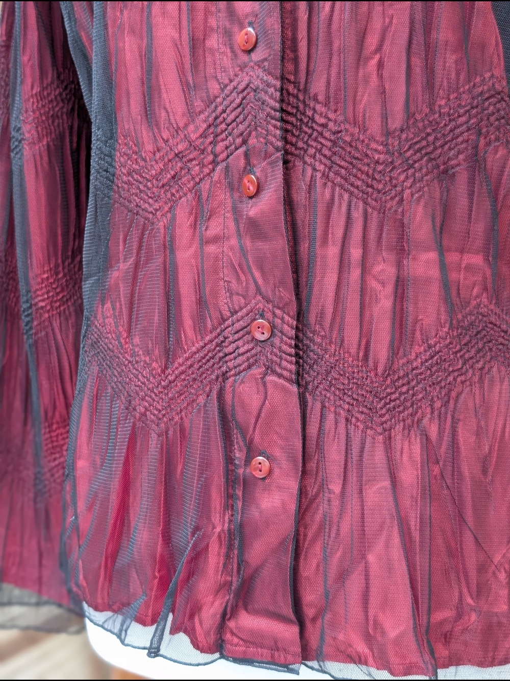 Red Textured Button-Up Blouse - Picture 2 of 5